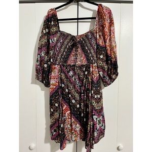 Free People Boho Lace Up Lined Off Shoulder Extra Large Dress